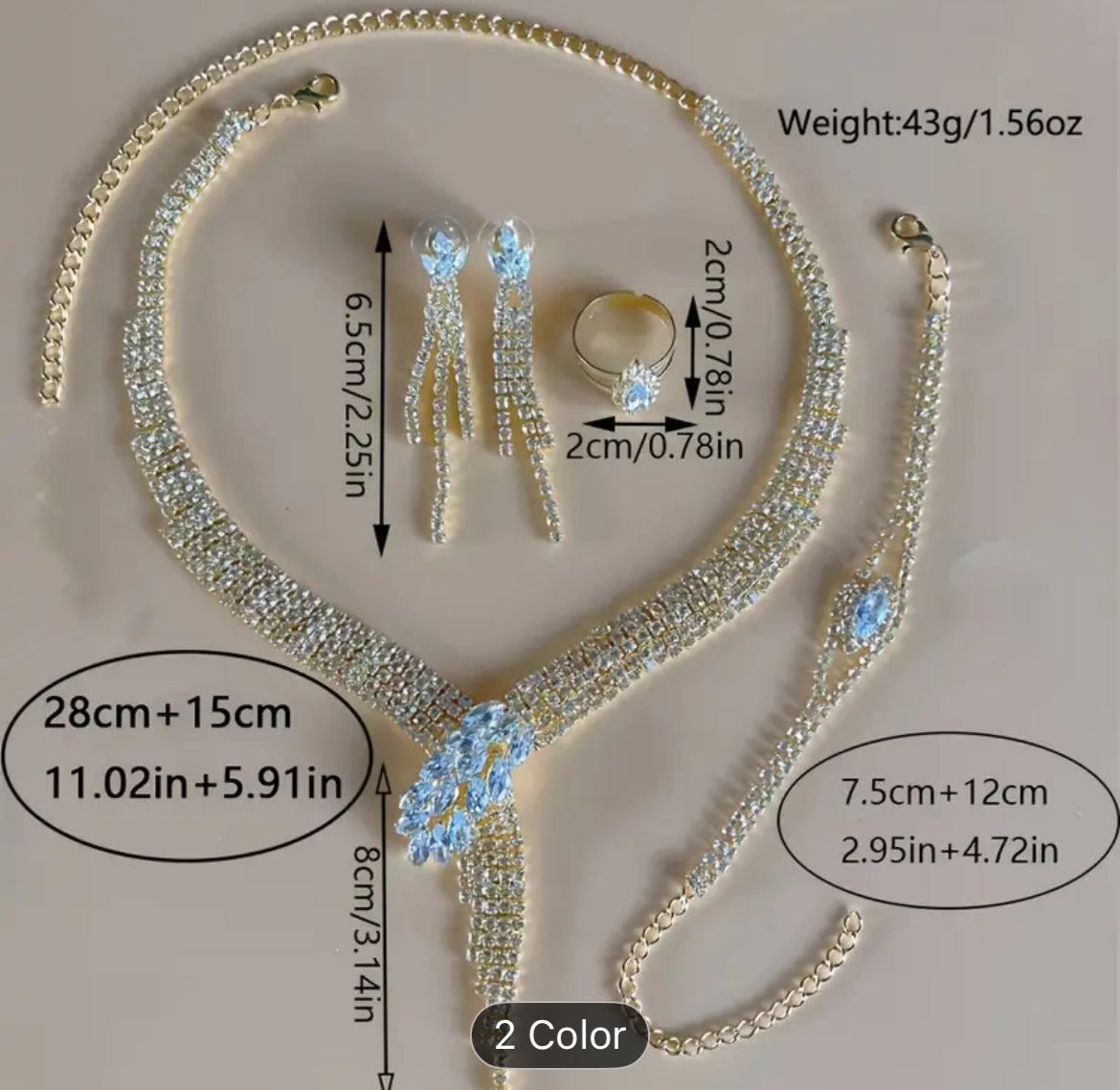 Elegant Women Crystal Set 4 Piece Jewelry Gift Box