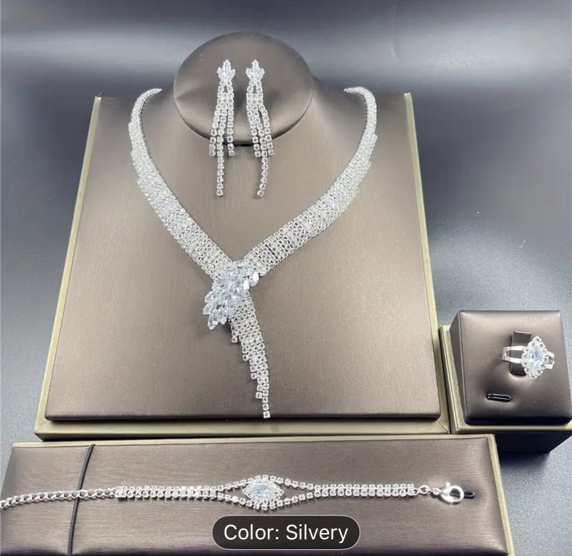 Elegant Women Crystal Set 4 Piece Jewelry Gift Box