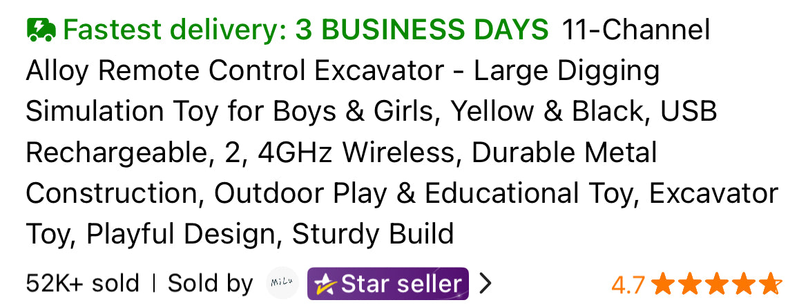 11 Channel Alloy Control Excavator Remote Control toy for kids