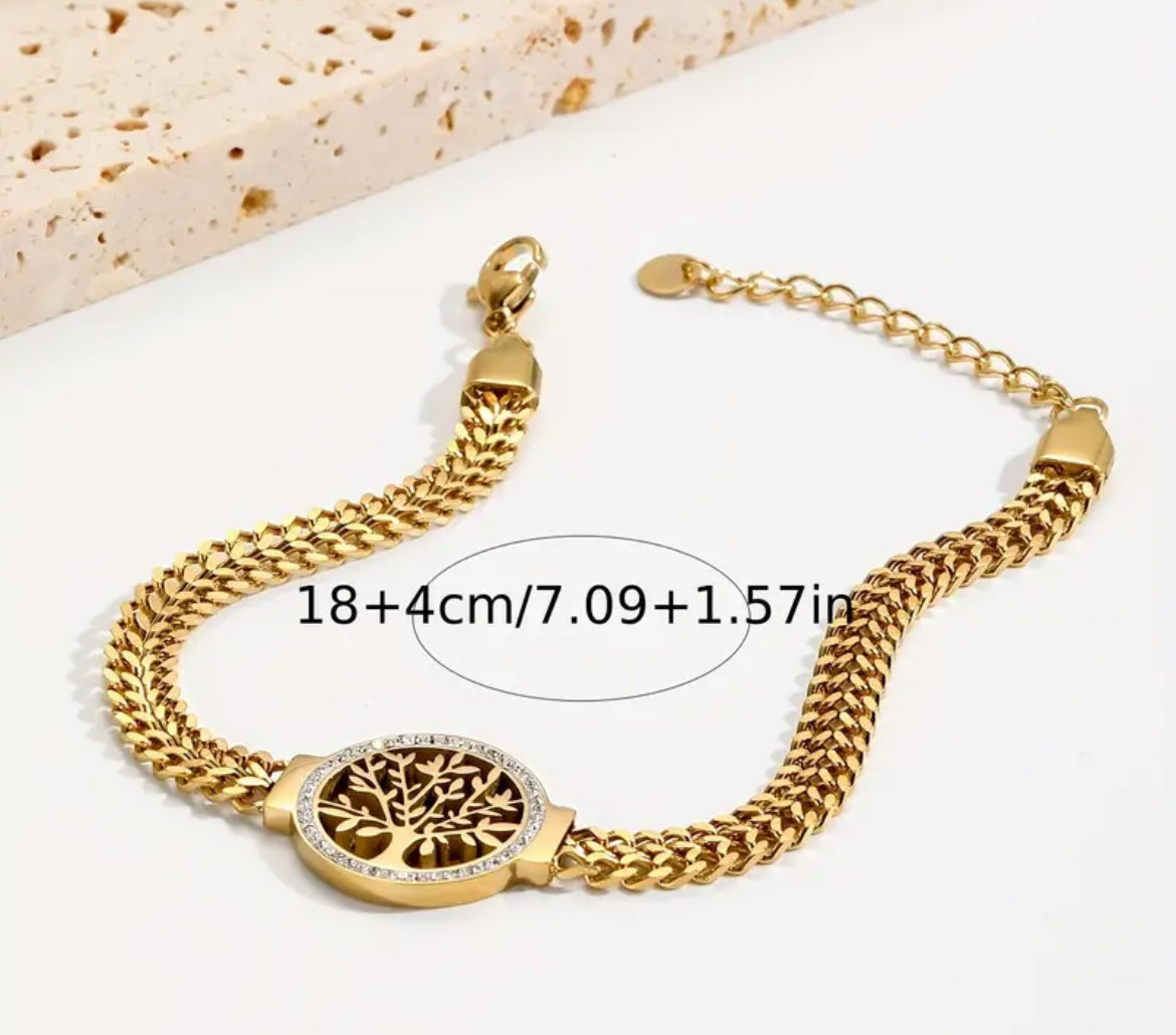 14K Gold Plated 14K Gold Plated Plated 14K Gold Plated 14K Gold Plated Plated Plated 304 304 Stainless Steel Bracelet with Tree of Life Design, Fashionable Men'S Wristband with Rhinestones Accents, Durable 304 304 304 Stainless Steel Pendant - Shoppy