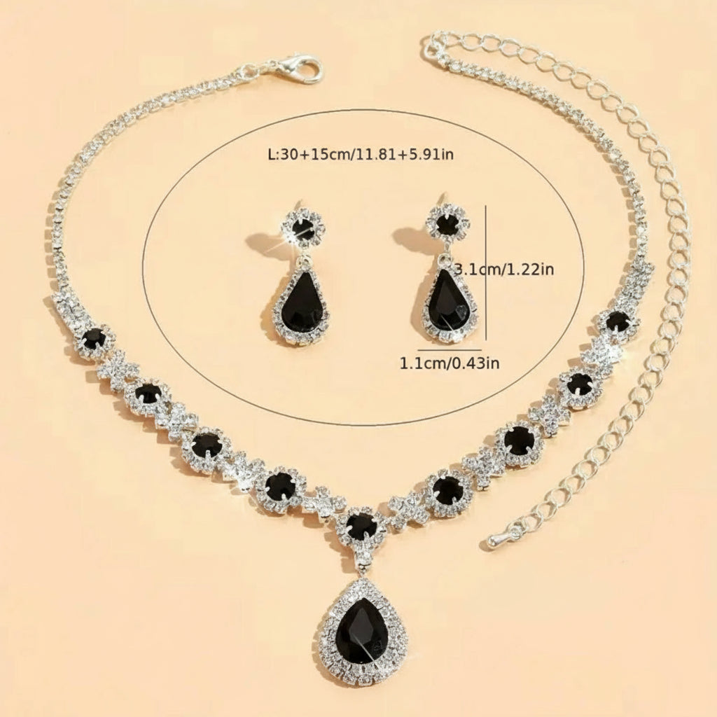 3pcs Wedding Women's Fashion Jewelry Set with Tassel Lab-Grown Earrings and Necklace, Luxurious Party Accessories - Shoppy