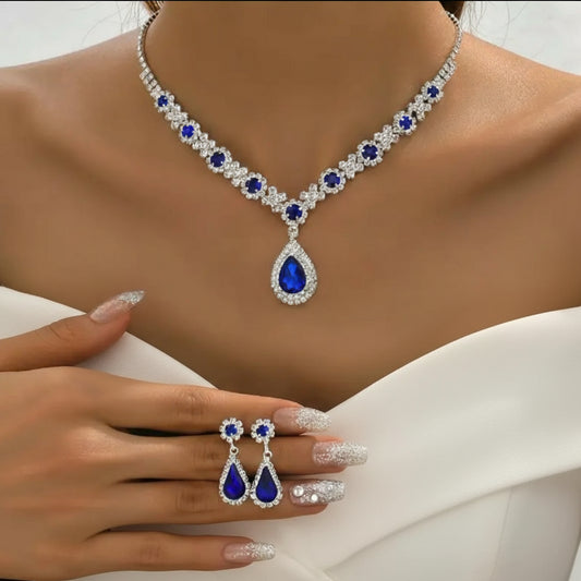 3pcs Wedding Women's Fashion Jewelry Set with Tassel Lab-Grown Earrings and Necklace, Luxurious Party Accessories - Shoppy