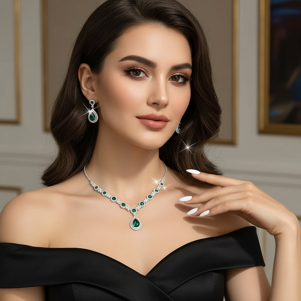 3pcs Wedding Women's Fashion Jewelry Set with Tassel Lab-Grown Earrings and Necklace, Luxurious Party Accessories - Shoppy