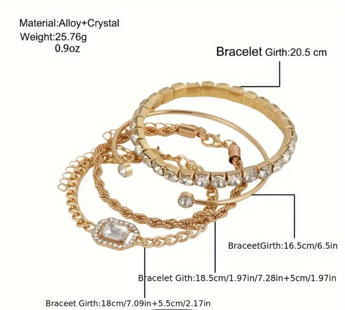 4pcs Women's Personality Exaggerated Punk Style Twist Chain Bracelet Set with Rhinestones - Shoppy