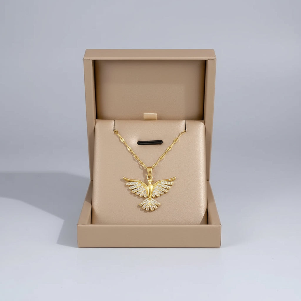 1pc Elegant Phoenix Bird Pendant Necklace, Zinc Alloy with Rhinestone Mosaic, Stainless Steel Chain for Women, Party Luxury Jewelry, Perfect for Winter, New Year - Shoppy