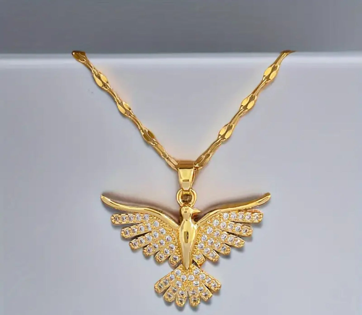 1pc Elegant Phoenix Bird Pendant Necklace, Zinc Alloy with Rhinestone Mosaic, Stainless Steel Chain for Women, Party Luxury Jewelry, Perfect for Winter, New Year - Shoppy