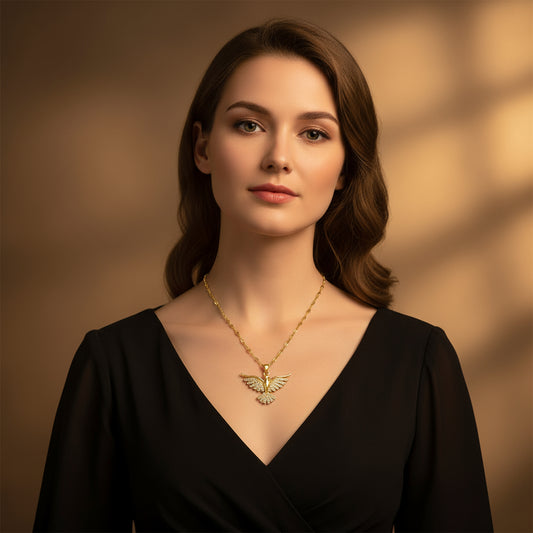 1pc Elegant Phoenix Bird Pendant Necklace, Zinc Alloy with Rhinestone Mosaic, Stainless Steel Chain for Women, Party Luxury Jewelry, Perfect for Winter, New Year - Shoppy