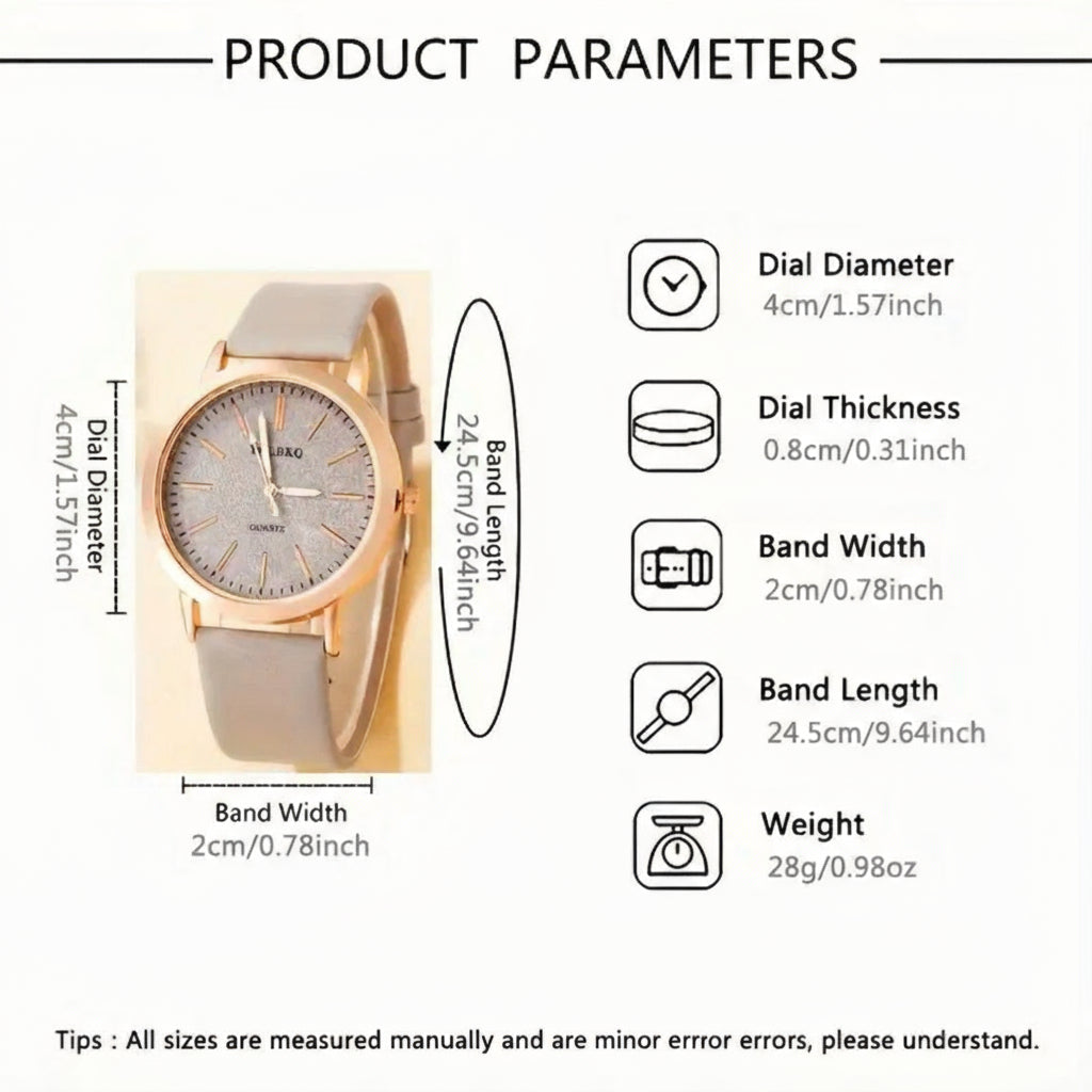 Minimalist and Elegant 6pcs Women's Quartz Watch Round Alloy Case, Simple Dial, Unique Heart Shaped Jewelry Set - Perfect Gift for Any Occasion, Elegant Accessory for Work, Ideal Choice for Halloween Gifts, Thanksgiving Gifts, Christmas Gifts - Shoppy