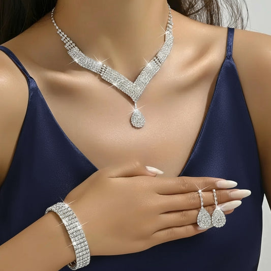 Necklace 1 + Earrings Pair + Bracelet Set Bridal Jewelry Party Accessories - Shoppy