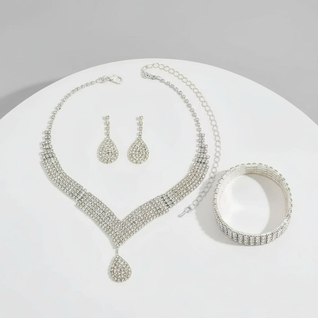 Necklace 1 + Earrings Pair + Bracelet Set Bridal Jewelry Party Accessories - Shoppy