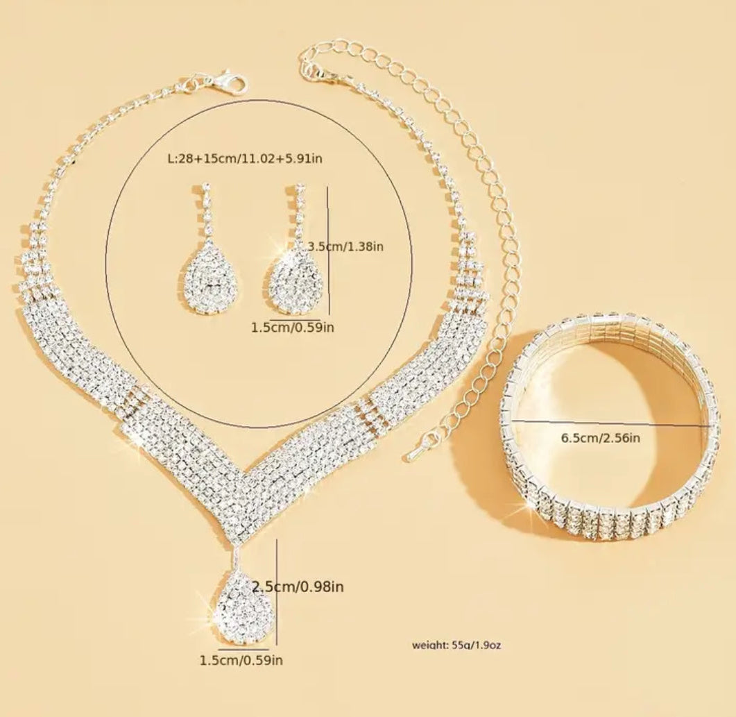 Necklace 1 + Earrings Pair + Bracelet Set Bridal Jewelry Party Accessories - Shoppy