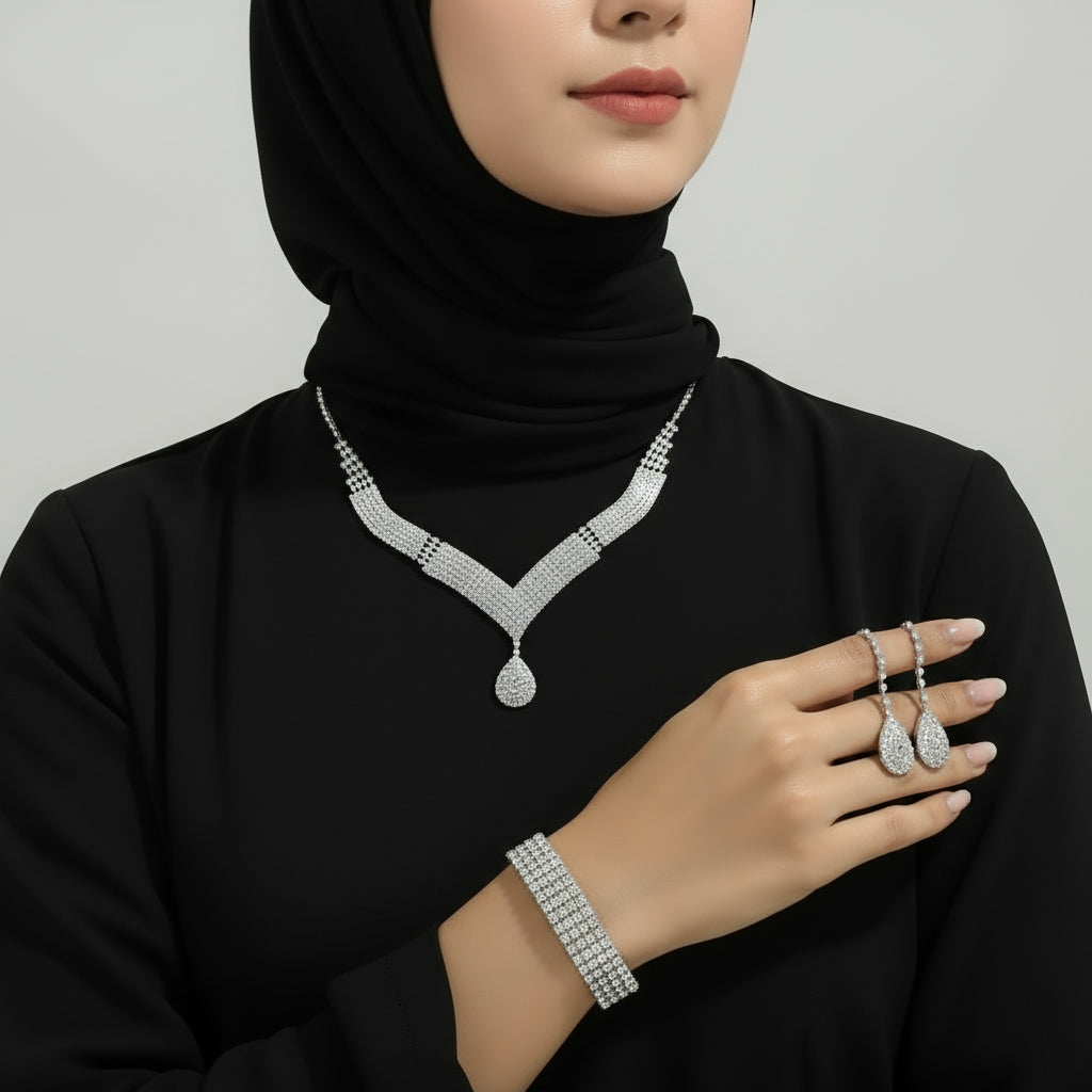 Necklace 1 + Earrings Pair + Bracelet Set Bridal Jewelry Party Accessories - Shoppy