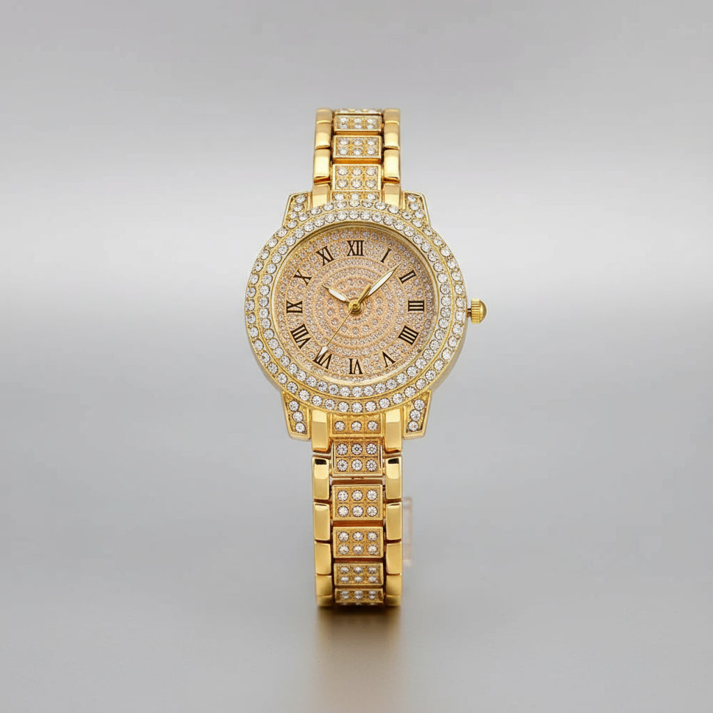 1pc Fashionable Quartz Women'S Watch And Jewelry Set, Shock-Resistant Round Analog Display, Alloy Band & Case, Non, Button Battery - Includes 6pcs Accessory Set - Shoppy