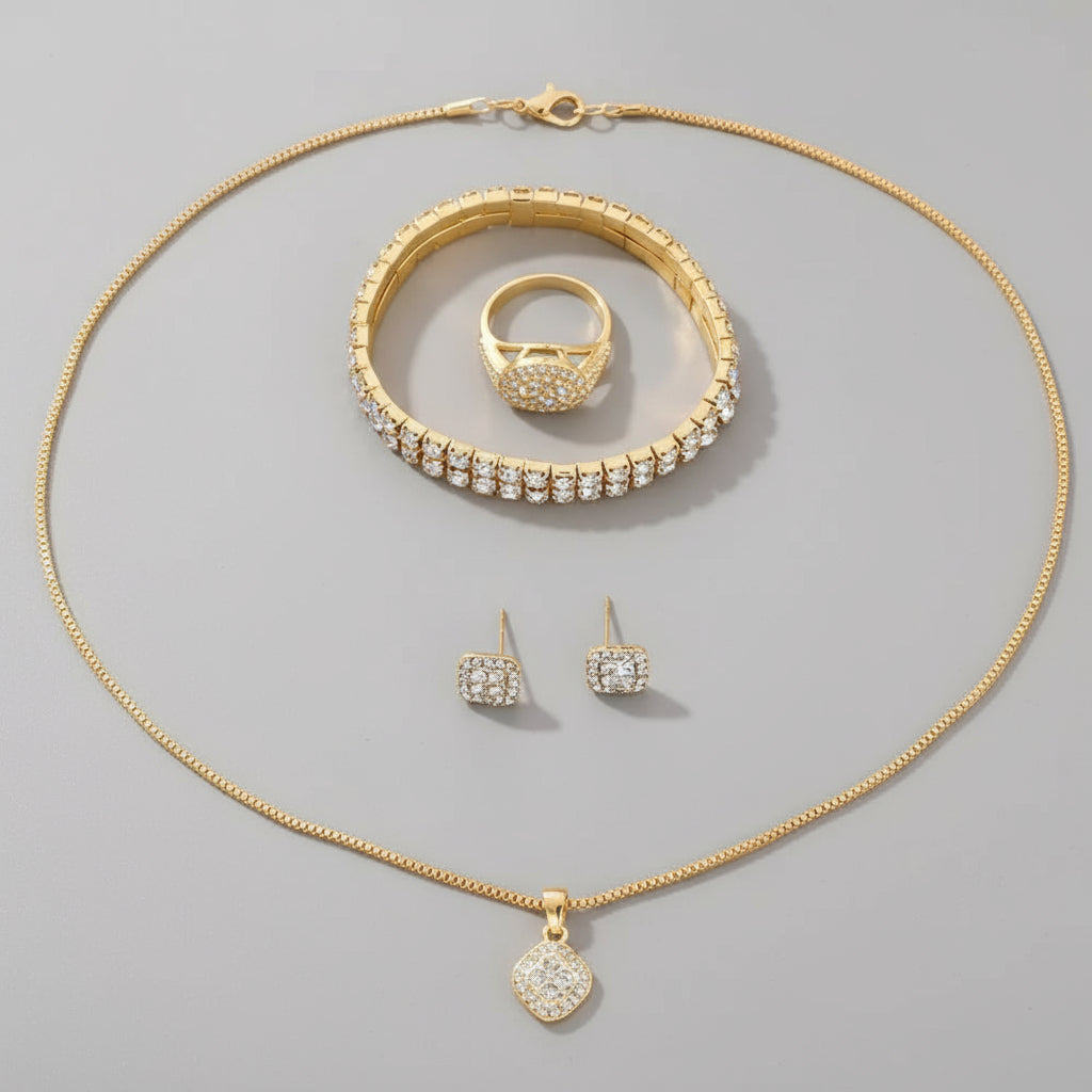 1pc Fashionable Quartz Women'S Watch And Jewelry Set, Shock-Resistant Round Analog Display, Alloy Band & Case, Non, Button Battery - Includes 6pcs Accessory Set - Shoppy