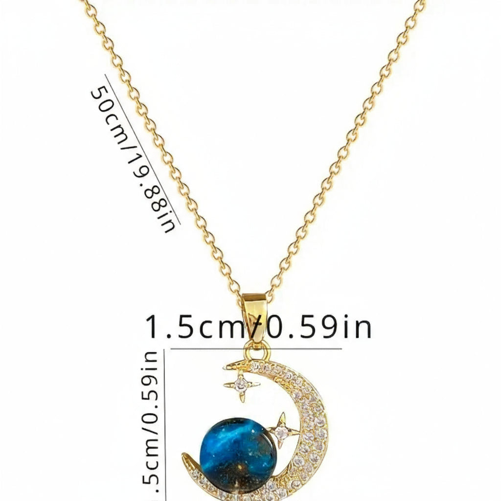 [Space Moon] 2pcs Set Unisex Fashion Pendant Necklaces | 304 Stainless Steel | Space Moon Design, Rhinestone Inlay, Other Plating | Vacation Style | Daily Wear and Party, Valentine's Day Couple Necklace Gift - Shoppy