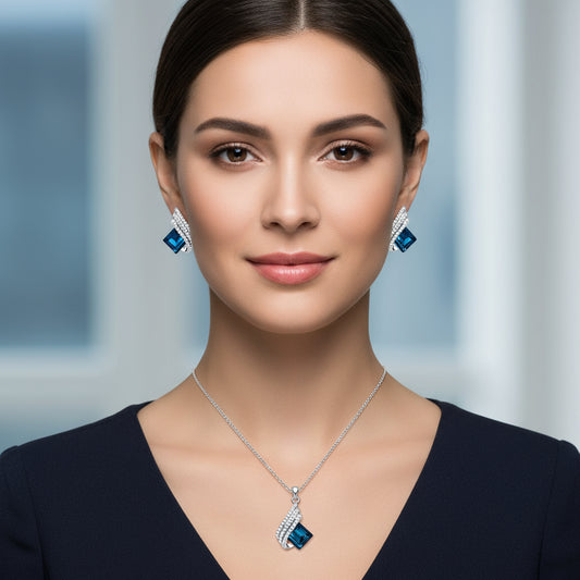 Luxurious Blue Angel Wings Pendant Necklace Set - Alloy Craftsmanship, Sparkling Jewelry Gift for Men and Women - Shoppy