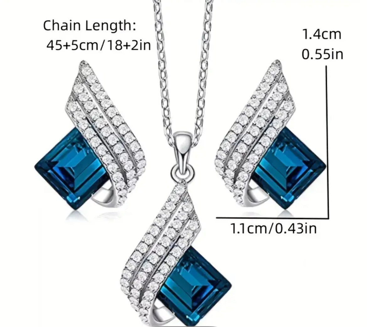 Luxurious Blue Angel Wings Pendant Necklace Set - Alloy Craftsmanship, Sparkling Jewelry Gift for Men and Women - Shoppy