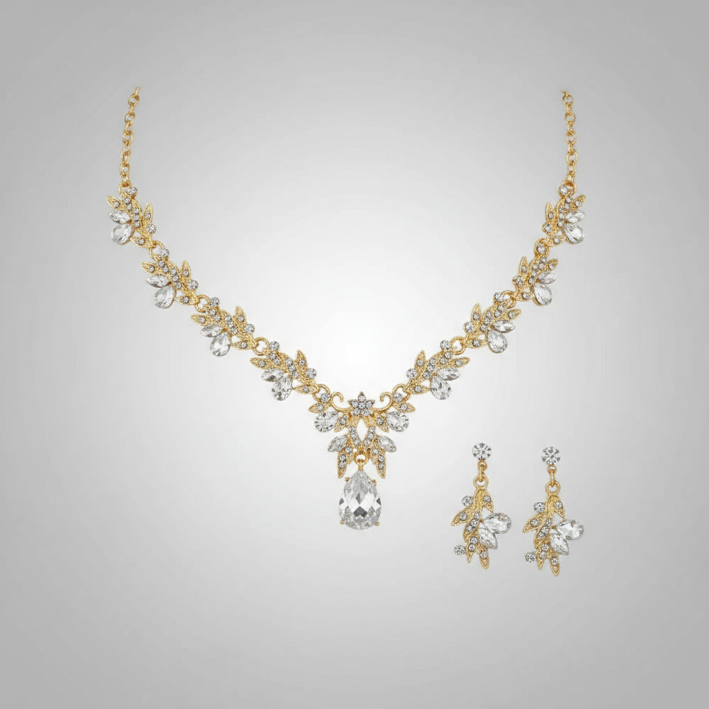 Wedding Dress Accessories Bridal Jewelry Butterfly Clavicle Necklace 1pc + 1 Pair of Earrings 2pcs Set - Shoppy