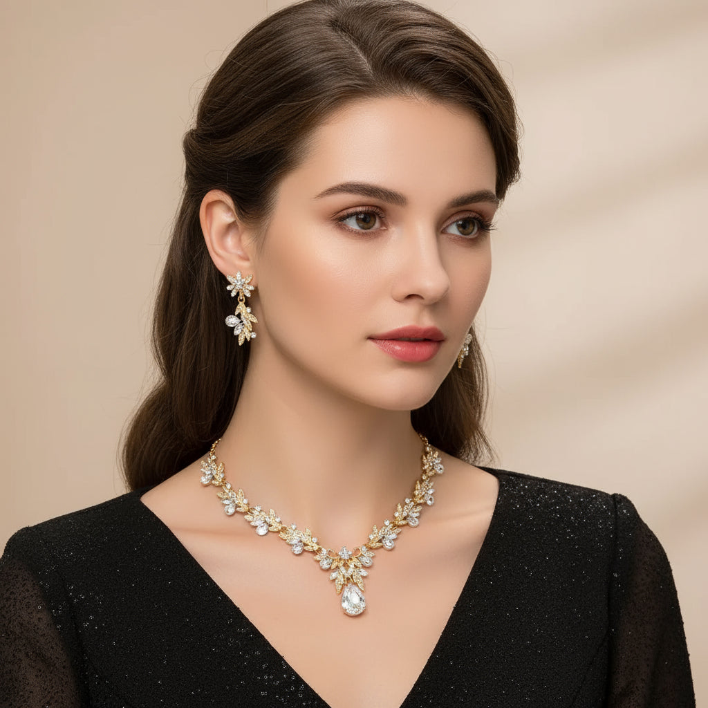 Wedding Dress Accessories Bridal Jewelry Butterfly Clavicle Necklace 1pc + 1 Pair of Earrings 2pcs Set - Shoppy