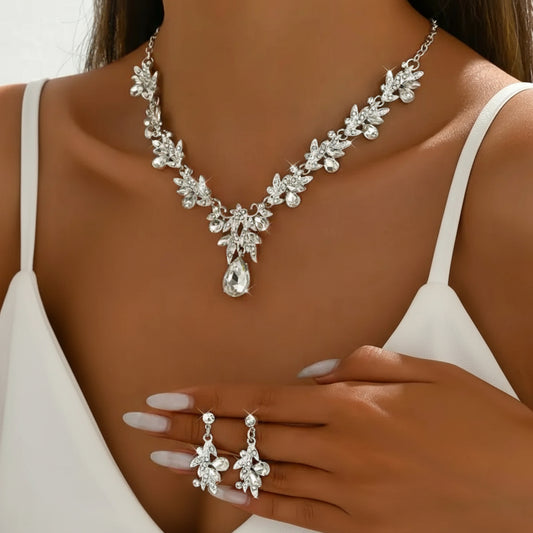 Wedding Dress Accessories Bridal Jewelry Butterfly Clavicle Necklace 1pc + 1 Pair of Earrings 2pcs Set - Shoppy