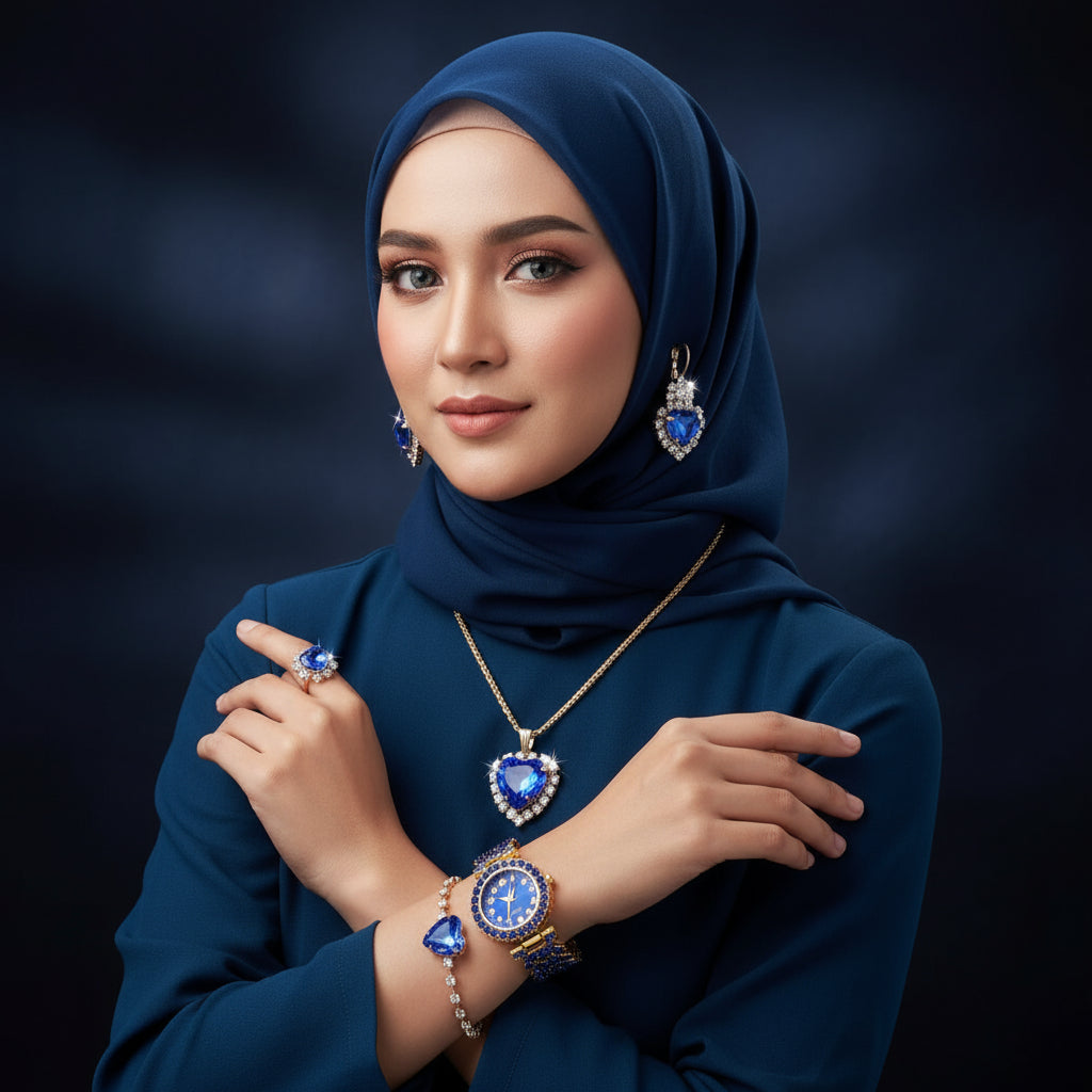 Fashionable Ladies' Quartz Wrist Watch Set with Heart-Shaped Jewelry - 6pcs Alloy Round Case Timepieces, Earrings, Necklace, Ring Set with Electronic Movement And Non-Rechargeable Button Battery - Shoppy