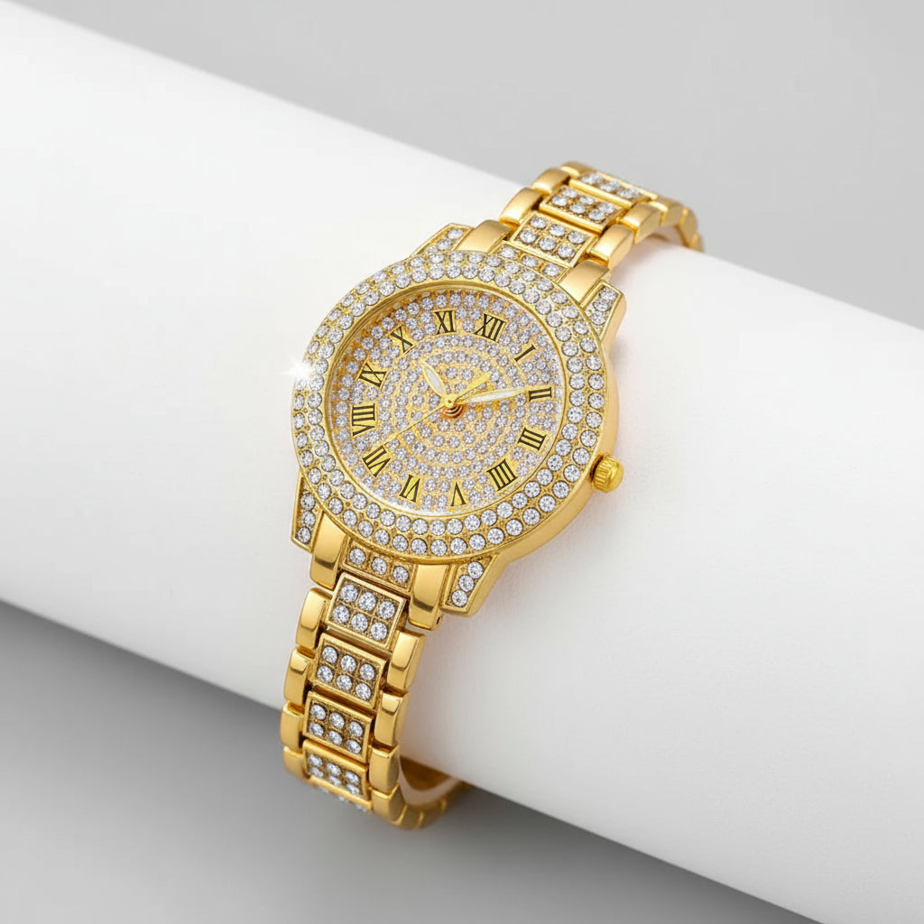 1pc Elegant Women'S Quartz Watch with Rhinestone Embellishments and Infinity Bracelet, Alloy Band and Case, Casual Style, Button Battery - Fashion Accessory Set - Shoppy