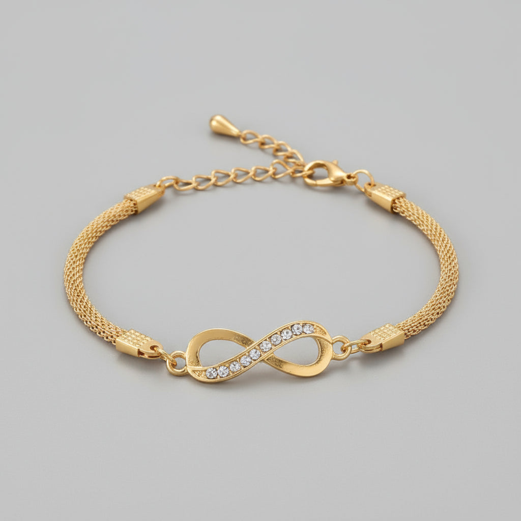 1pc Elegant Women'S Quartz Watch with Rhinestone Embellishments and Infinity Bracelet, Alloy Band and Case, Casual Style, Button Battery - Fashion Accessory Set - Shoppy