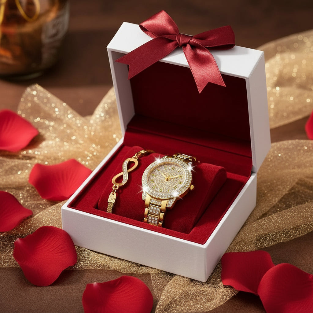 1pc Elegant Women'S Quartz Watch with Rhinestone Embellishments and Infinity Bracelet, Alloy Band and Case, Casual Style, Button Battery - Fashion Accessory Set - Shoppy