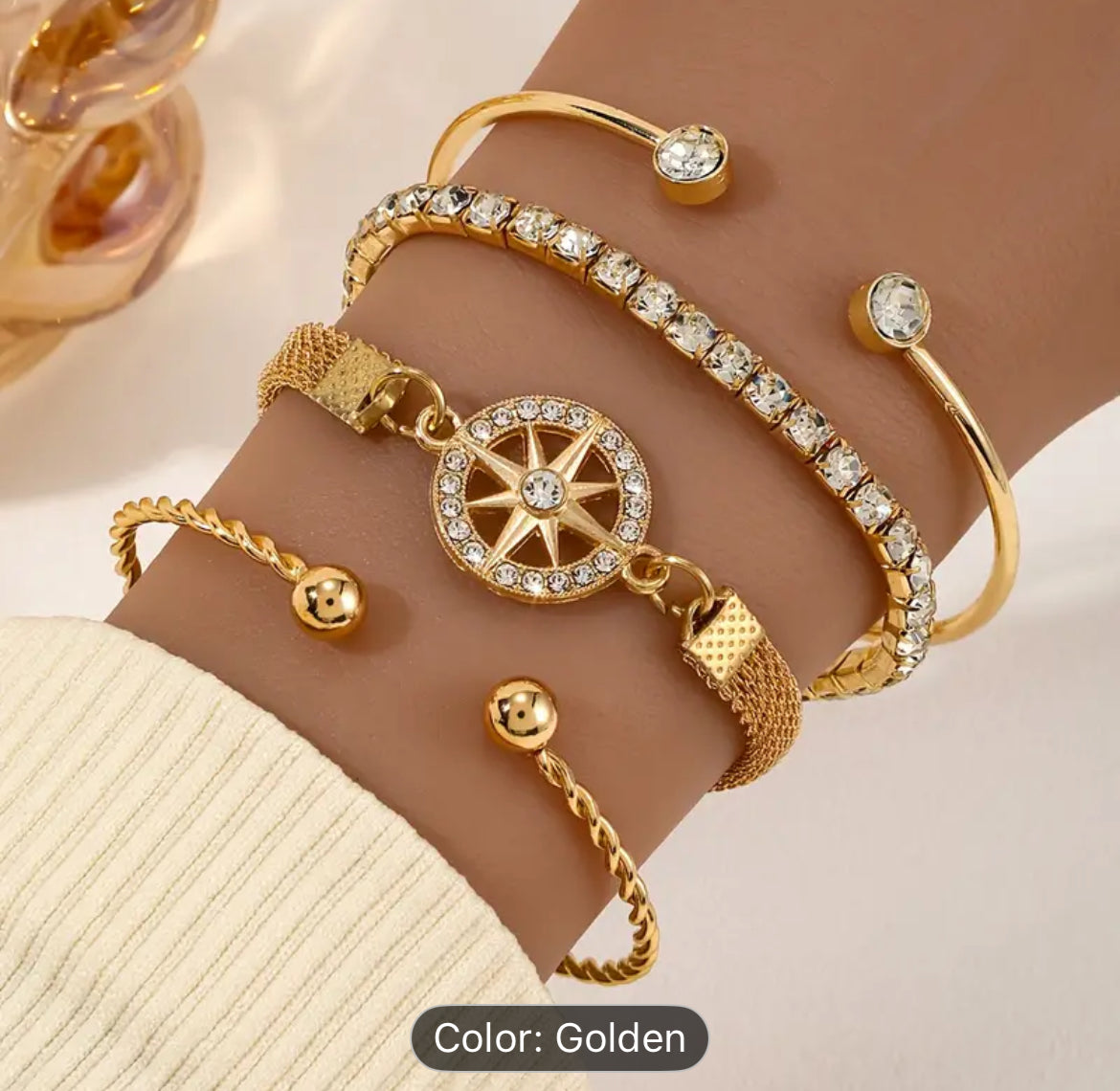 4pcs Rhinestone Elegant Stretch Bracelet Set for Women - Versatile Open Cuff Bangles Perfect for Daily Wear or Gift - Shoppy