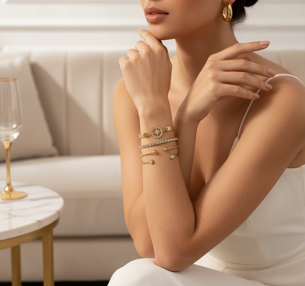 4pcs Rhinestone Elegant Stretch Bracelet Set for Women - Versatile Open Cuff Bangles Perfect for Daily Wear or Gift - Shoppy