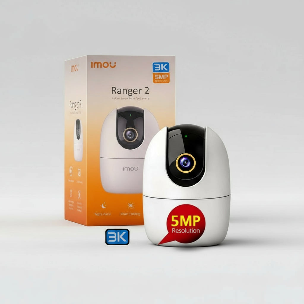 3K FHD 360 Degree Security Camera (White), Supports Up to 256GB SD Card, WiFi and Ethernet Connection, Alexa Google Assistant, Human Detection, Night Vision Ranger2 5MP