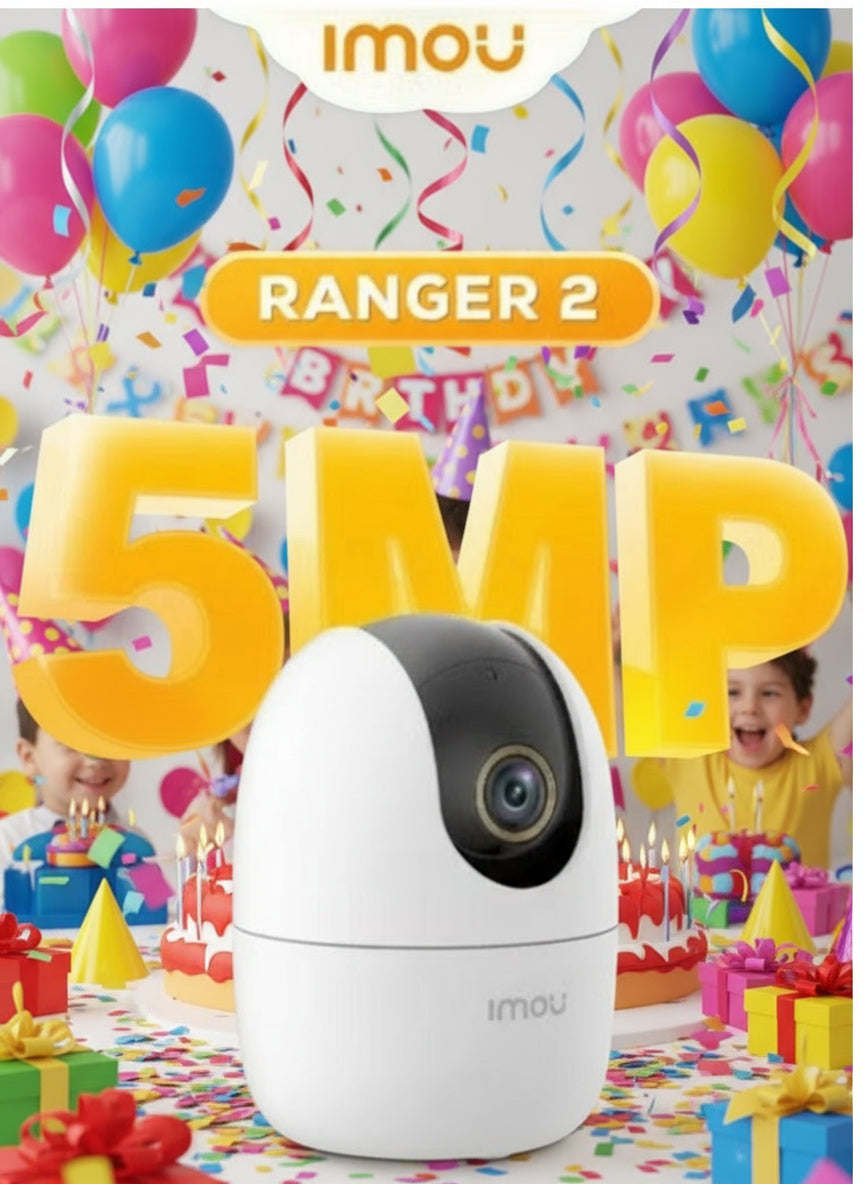 3K FHD 360 Degree Security Camera (White), Supports Up to 256GB SD Card, WiFi and Ethernet Connection, Alexa Google Assistant, Human Detection, Night Vision Ranger2 5MP