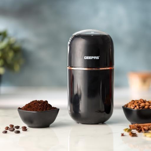 Geepas Coffee Grinder- 80 g Capacity, perfect for grinding coffee beans and spices with a durable stainless steel jar.