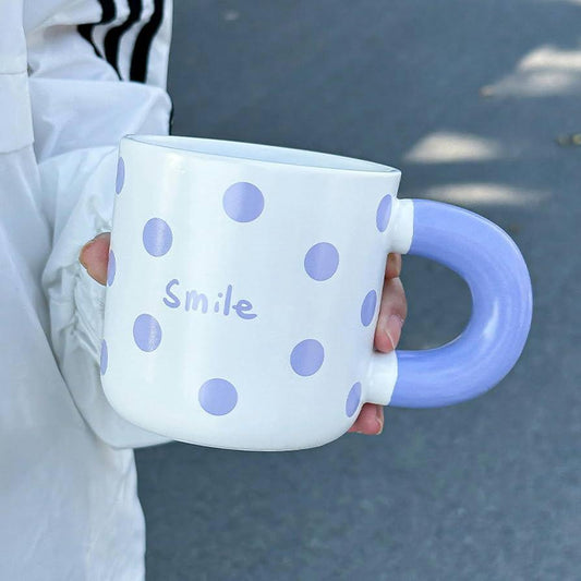 400ml Ceramic Mug with Polka Dot Lid for Home and Office