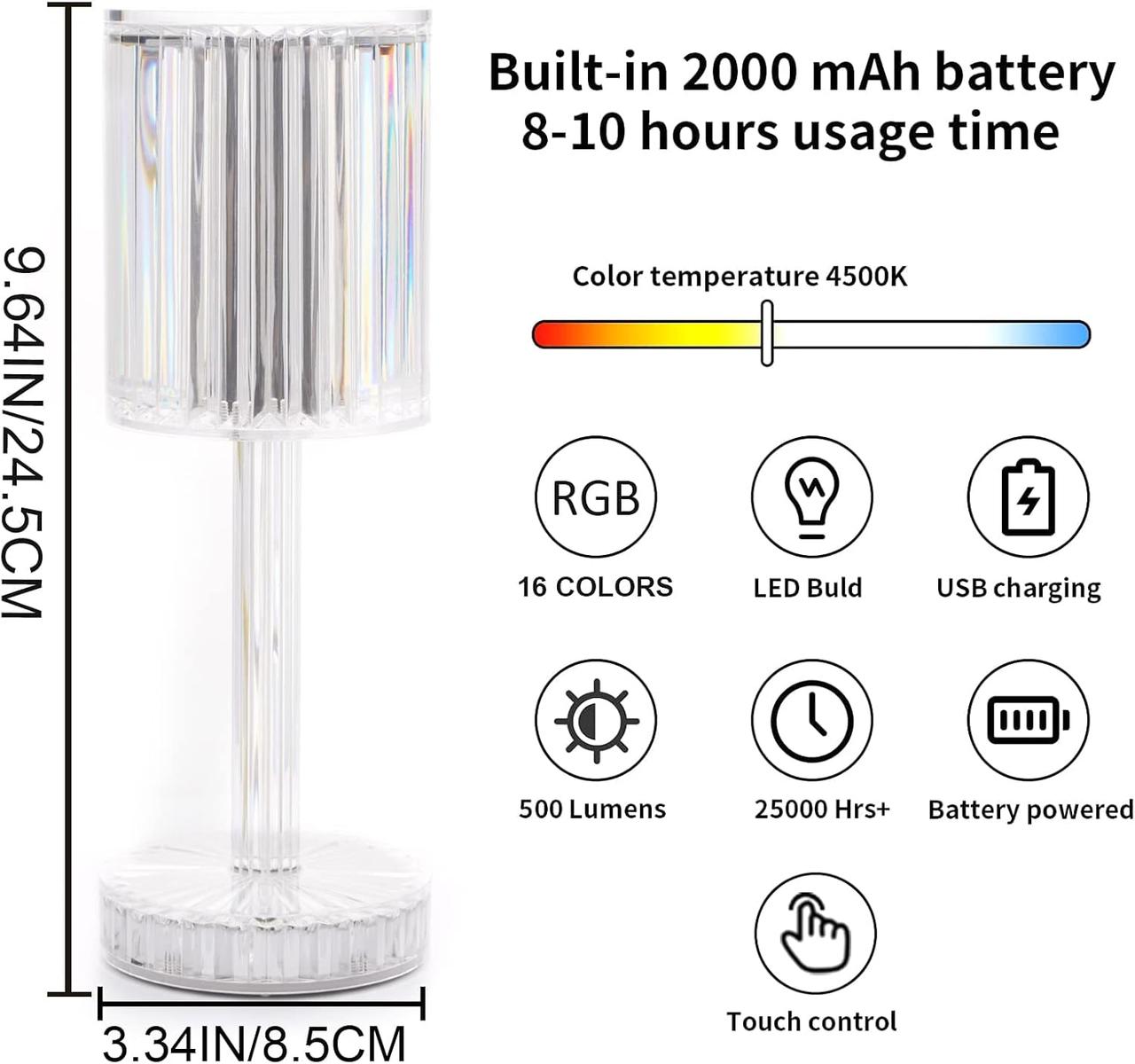 KINGBU Crystal Lamp Rechargeable RGB Table Light