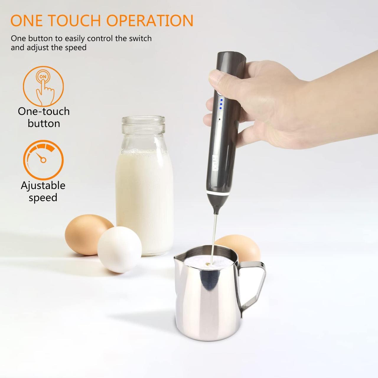 Delim USB Electric Milk Frother Stainless Steel for Matcha
