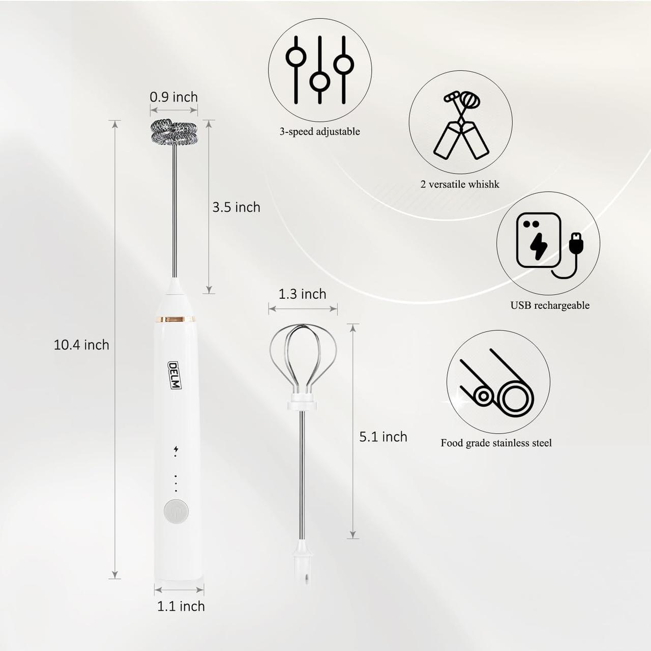 Delim USB Electric Milk Frother Stainless Steel for Matcha